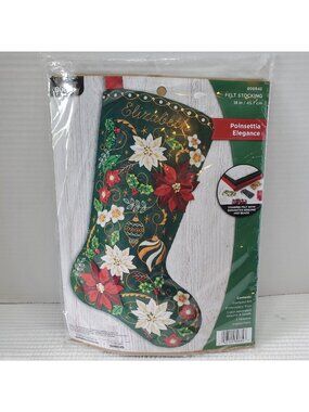 Bucilla Poinsettia Elegance Felt Stocking Kit 89684E New Sequins Beads 2024